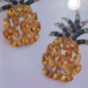 Pineapple Earrings with Gold and Green Accents